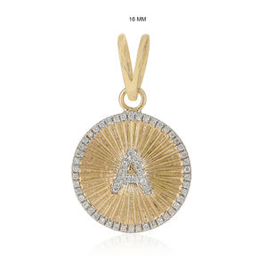 Colgante redondo con inicial A hecho a mano en oro amarillo macizo de 14k con diamantes pavé, joyería fina hecha a mano al por mayor. - Product Image 1