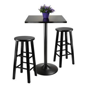 3pc Counter Height <b>Dining</b> Set with Black Square <b>Table</b> Top and Metal Legs 2 Wood <b>Stools</b> Black Color Scheme - Product Image 2