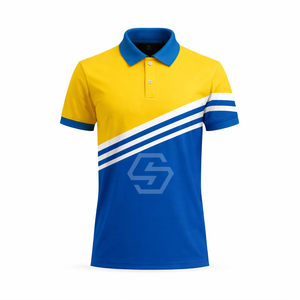 Polo pour homme OEM à manches courtes, respirant, en polyester, design rayé, logo imprimé par transfert thermique sur le devant - Product Image 2