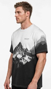 ONETEN APPAREL T-shirt à col rond pour homme, noir et blanc, imprimé photo de montagne, manches courtes - Product Image 5
