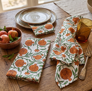 Servilleta de Algodón con Estampado Artesanal, Servilleta de Mesa con Diseño Floral de Granada, Servilleta de Tela Hecha a Mano en India, Decoración Rústica para Comedor - Product Image 5