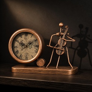 Horloge de bureau en laiton, mouvement mécanique, design circulaire, silencieuse, sans tic-tac, sonnerie horaire, style rustique - Product Image 4