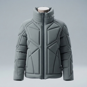Men <b>Grey</b> Geometric Quilted Puffer Jacket <b>Stand</b> Collar Full Zip Insulated Winter <b>Coat</b> Warm Outdoor Casual Outerwear - Product Image 1