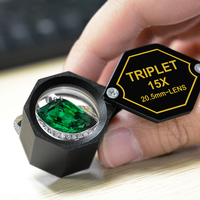 15x Hexagonal Jewelry Loupe Magnifier 20.5mm Triplet Lens Design Magnification Loupe Black Frame Metal (Aluminum)