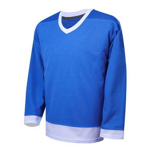 Custom Blue Winter Ice Hockey Jersey V-Neck Half Sleeve 100% Polyester Moisture Wicking Breathable Front Unisex Adult Uniform - Product Image 1