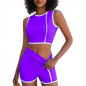 Light Blue 2-Piece Eco-Friendly <b>Lace</b> Active Wear Set with <b>Elastic</b> Waist Shorts Solid Color Breathable Yoga Wear and Front Logo - Product Image 5