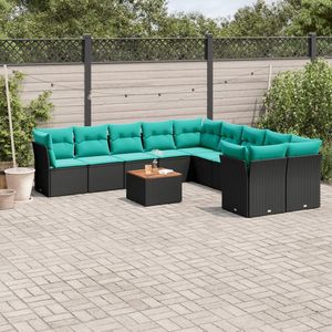 Set Divano da Esterno in Polyrattan Nero con Cuscini, 10 Posti, Arredamento da Giardino dal Design Contemporaneo - Product Image 1