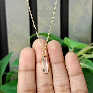 ultimate crystal quartz faceted pendant 18k gold plated rectangle bezel set stone necklace handmade brass <b>cable</b> chain jewelry - Product Image 2