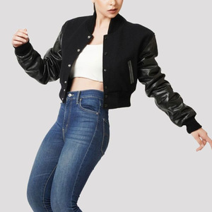 Custom Winter Luxury Women's Cropped College <b>Quilted</b> Chenille Embroidery Letterman <b>Wool</b> Varsity Stylish Breathable Cotton - Product Image 4