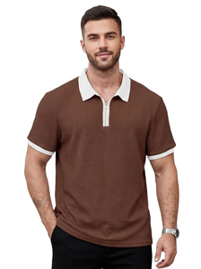 Men's Waffle Knit T-<b>Shirt</b>, Short Sleeve, <b>Zip</b> Collar <b>with</b> White Trim - Product Image 4