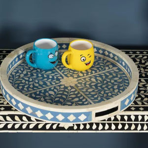 Plateau rond en os incrusté de qualité supérieure, style antique, pour servir des aliments et des collations, idéal pour les hôtels et les restaurants, organisateur de table - Product Image 1