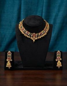 Conjunto de Collar y Pendientes de Boda TISHYA DIAMOND, Chapado en Oro Étnico, Aleación de Cobre, Corte Brillante, Imitación de Perla, Cuentas Verdes, a la Moda - Product Image 1