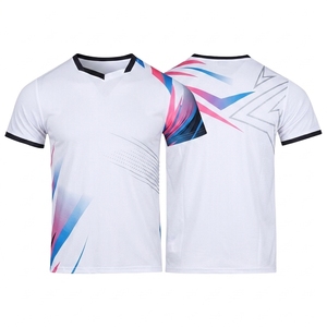 Camiseta de Tenis Sublimada con Cuello en V para Hombre, Manga Corta, Transpirable, Ajustada, de Malla, Diseño Degradado, para Todas las Temporadas - Product Image 2