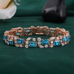 สร้อยข้อมือเทนนิสโรสโกลด์ 14K ประดับเพชร CZ ทรงกลมมาร์คีส์สีน้ำเงิน 4.49 กะรัต ผลิตในห้องปฏิบัติการ  เครื่องประดับเพชรแฟชั่น - Product Image 1