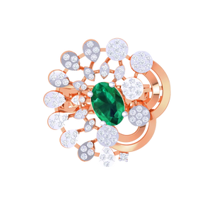 แหวนค็อกเทลรูปวงรีประดับมรกตสีเขียวและเพชรทรงดอกไม้สีโรสโกลด์สุดหรูสำหรับผู้หญิง เครื่องประดับชั้นดี ของขวัญสำหรับงานแต่งงานและงานปาร์ตี้ - Product Image 2
