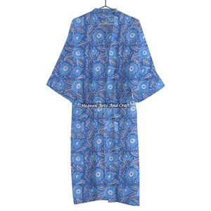 Hermoso bloque de mano impreso algodón orgánico Maxi Kimono vestido tamaño libre primavera Otoño Verano invierno bata de baño ropa de dormir - Product Image 6