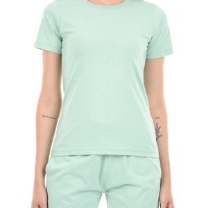 Women's Mint Green 2-Piece <b>Knitted</b> <b>Set</b> Short Sleeve T-Shirt With Pocket And Above Knee Shorts Casual Spring Summer Wear - Product Image 4