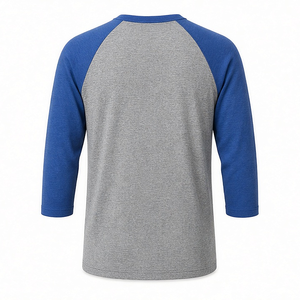 Camiseta Deportiva Gráfica Unisex de Estilo Béisbol con Cuello Redondo y Manga Tres Cuartos, Color Gris Azul Rey con Letras Griegas Doradas - Product Image 4