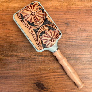 Nouveau à la mode grand massage carré cuir chevelu usiné à la main brosse à cheveux en bois coussin en cuir véritable peigne de Massage pagaie brosse à cheveux - Product Image 6