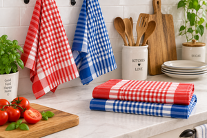 Serviette de cuisine en jacquard à carreaux 100 % coton, séchage rapide, absorbante, en tissu éponge doux, pour la cuisson, la pâtisserie et la salle à manger - Product Image 1
