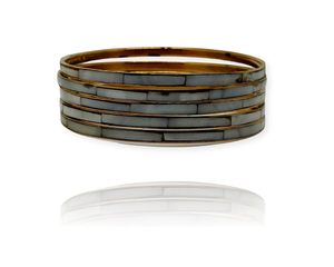 Bracelet manchette plaqué or motif géométrique classique unisexe, bijoux de mode, ensemble de bracelets ronds en nacre, coupe cœur - Product Image 4