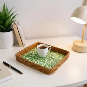 Colorful Mosaic Rattan <b>Serving</b> Tray <b>Set</b> Perfect For Coffee Tea Snacks Kitchen And Dining Table Decor Wholesale From India - Product Image 5