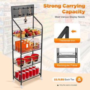 Estante Metálico Multiusos de 4 Niveles con Ruedas y Panel para Colgar, para Tiendas Minoristas y Almacenamiento en el Hogar - Product Image 5