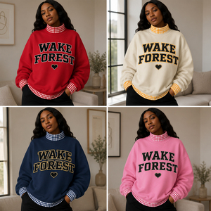 Wake Forest Letter <b>Print</b> Women Sweatshirt Mock Neck Drop Shoulder Oversized Pullover <b>Heart</b> Graphic Casual <b>Top</b> Mock Neck - Product Image 6