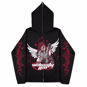 Sweat-shirts à capuche zippés Y2K originaux OEM, avec impression graphique personnalisée et broderie, unisexe, tenue décontractée, coton doux - Product Image 1