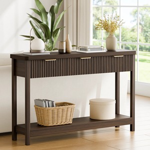 Table de canapé combinée en fer moderne avec design texturé côtelé et étagère de rangement inférieure pour salon et entrée - Product Image 4