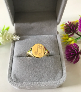Anillo de Plata de Ley 925 Personalizado con Nota Musical, Anillo de Sello Delicado Musical, Anillo de Sello Musical Dorado - Product Image 2