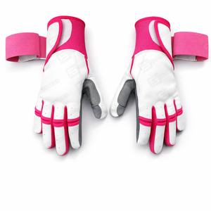 Premium Quality Heavy Duty Sports Training <b>Long</b> Cuff White Pink & Grey Color Combination Baseball Softball Batting Gloves - Product Image 2