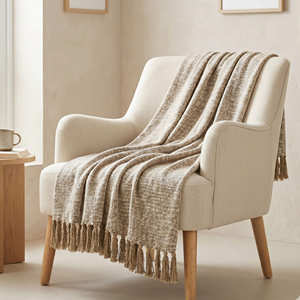Manta de Sofá Extra Grande de 140x200 cm, Color Mostaza Dorado, Tejida a Mano, de Algodón Slub, con Flecos, Texturizada, Estilo Boho, para Exportación - Product Image 5