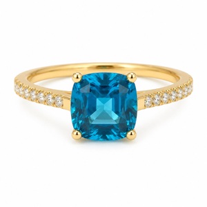 Blue <b>Cushion</b> Cut Gemstone Ring 925 Silver Gold Plated Rhodium Plated Luxury Bridal Band <b>for</b> Engagement Wedding Anniversary - Product Image 2