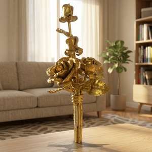Escultura Decorativa de Hierro Dorado Khang Hung Phat, Adorno para Hogar y Jardín, Diseño Hueco, Estilo Elegante, Acabado Pintado - Product Image 4