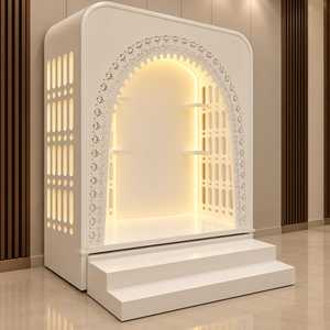 ABS Premium Modern Handmade Pooja <b>Mandir</b> Home Indian Temple Furniture Hindu Prayer Unit LED Backlit Arch Intricate Jaali - Product Image 1