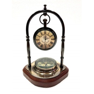 Nautical <b>Art</b> Antique Brass Table <b>Clock</b> Compass Style Maritime Ship Desk <b>Clock</b> for Home Office Decor - Product Image 1