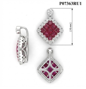 Pendentifs en or blanc massif 18 carats de haute qualité, sertis de rubis et de diamants taille princesse, pour cadeau, bijoux de fête classiques personnalisables, fabrication de qualité supérieure - Product Image 6