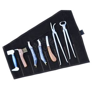 Kit d'outils de soin des sabots de cheval pour fermeur : Pince à sabots noire, Couteau à sabots, Couteau à boucle, Lame double face à extrémité en laiton, Brosse de polissage et Brosse de démarrage - Product Image 1