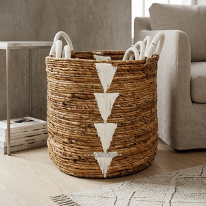 Panier en banane tressé écologique décoratif, multifonctionnel pour le rangement et la lessive, avec poignée, nouveau design tendance - Product Image 5