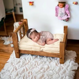 Lit de repos moderne en bois massif, écologique et durable, avec revêtement en coton, confortable, taille standard, pour bébés et enfants, idéal pour la photographie, la chambre et l'extérieur - Product Image 1