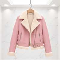 Blouson Bomber en Cuir d'Agneau Rose pour Femme, Modèle Tendance, Véritable Cuir, Longueur Standard, Fermeture Éclair, Hiver