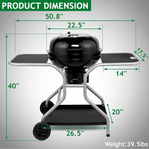Griglia a Carbone da Esterno Migliorata con 2 Tavolini Laterali, Ripiano Portaoggetti, Raccogli Ceneri, Termometro e Prese d'Aria per Barbecue - Product Image 3