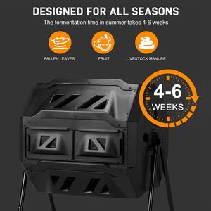 Composteur rotatif extérieur à double compartiment noir de 42 gallons pour un compostage par lots efficace - Product Image 5