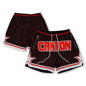 Shorts noirs de l'équipe de Canton avec bordure bleue et rose, taille à cordon de serrage, style sport décontracté, shorts courts pour hommes - Product Image 4
