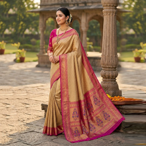 Sari en soie traditionnel multicolore vibrant, finition scintillante, tissage riche en Zari |   Tenue élégante pour mariage indien, bal de promo, plage ou soirée - Product Image 1