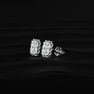 Boucles d'oreilles clous en diamant taille radiant avec motif corde torsadée, bijoux de mode haut de gamme, boucles d'oreilles en diamant blanc avec clarté VVS-VS IGI - Product Image 4