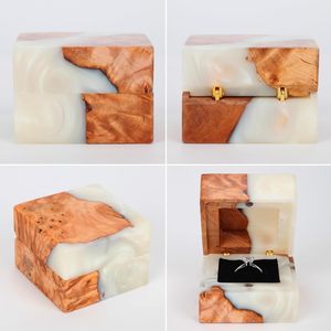 Caja de madera hecha a mano para anillos de boda - estuche para anillos de compromiso con cierre magnético - caja de almacenamiento de joyas de madera vintage para parejas - Product Image 3
