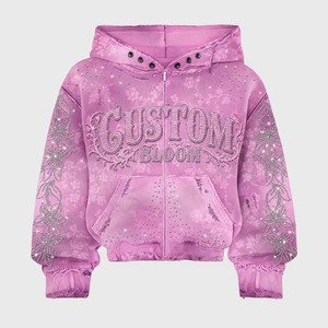 Sudadera con capucha con logo personalizado, corte oversize, forro polar lavado, con cremallera, estampado frontal, lavado a la piedra vintage, MOQ 10, personalizable - Product Image 5