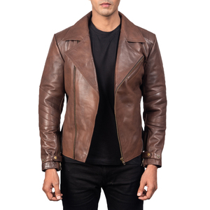 SAAR INDUSTRIES Unisex <b>Brown</b> PU <b>Leather</b> Slim Fit Breathable Eco-Friendly Waterproof Windproof Coated Caf Racer <b>Jacket</b> - Product Image 4